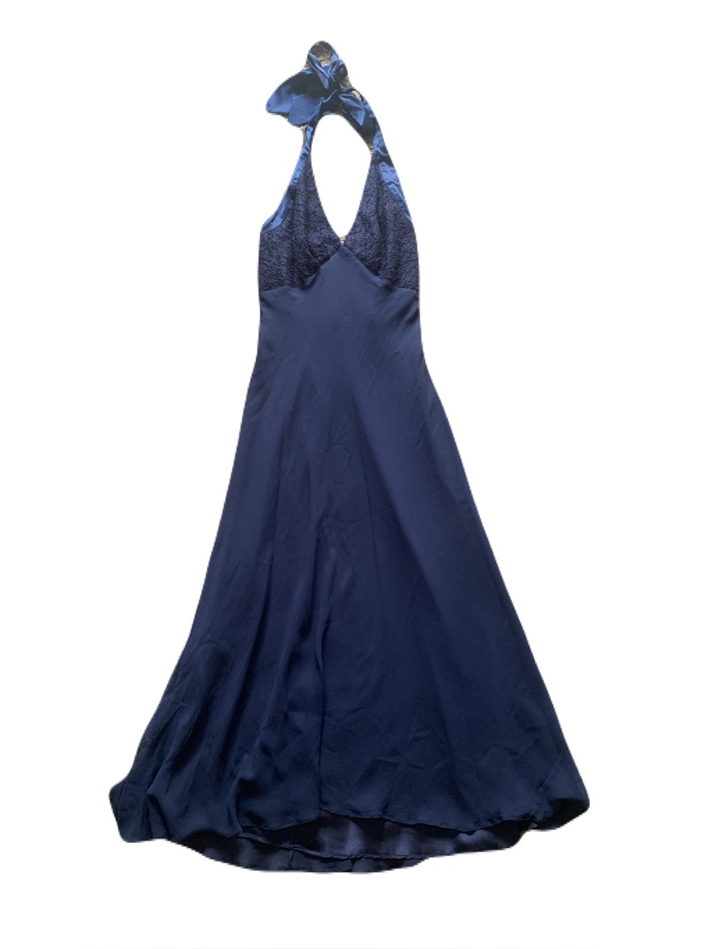 Vintage Y2K 90s-00s Classic Navy Lace Satin Trim Size 4 Halter Silk Blend Dress